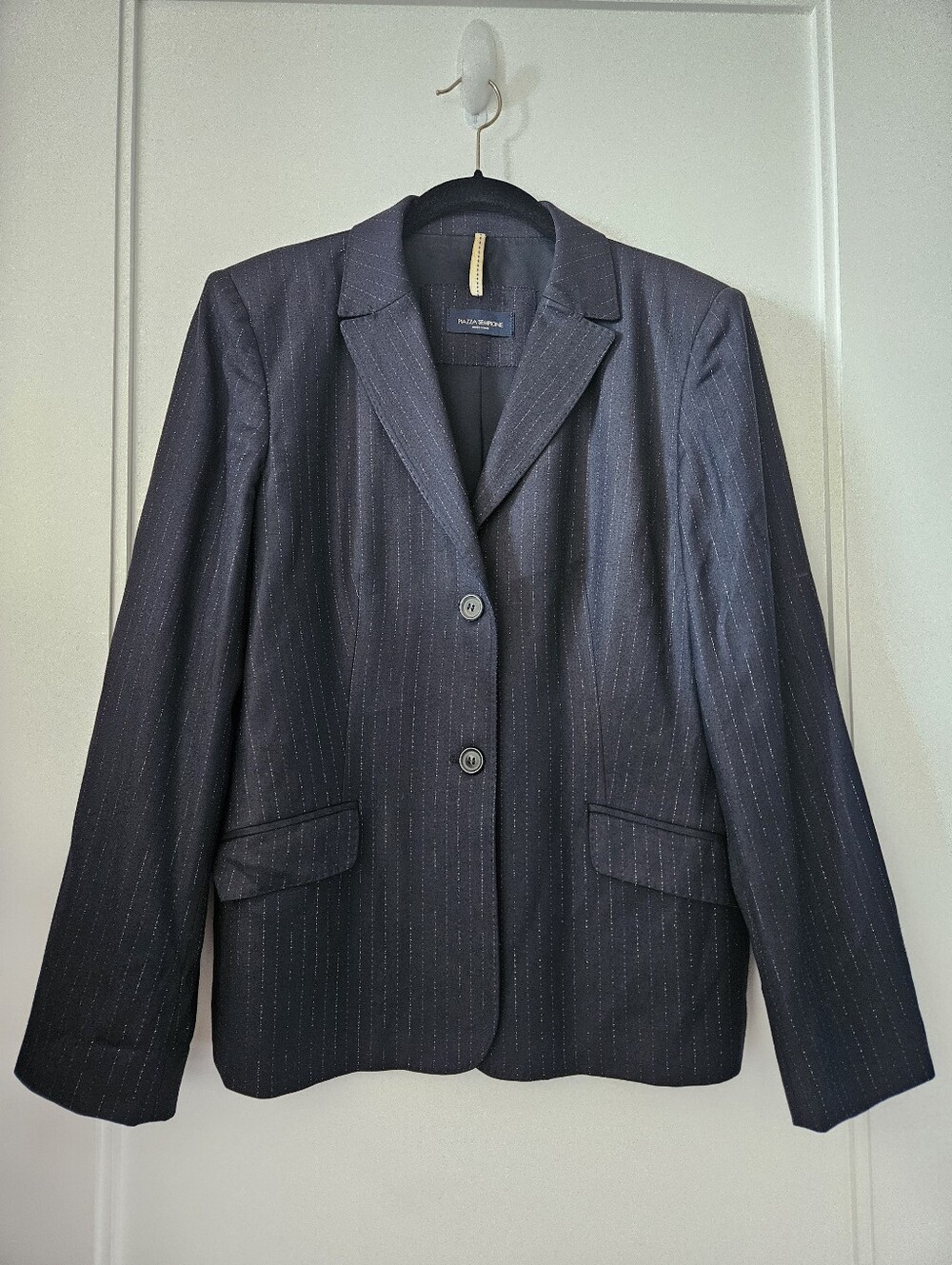 Piazza Sempione Juliette Wool Metallic Pinstripe Blazer Jacket Italy IT 48 US 12